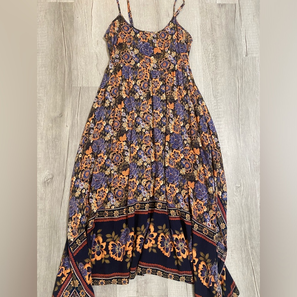 Floral Maxi Dress in Blue and Orange